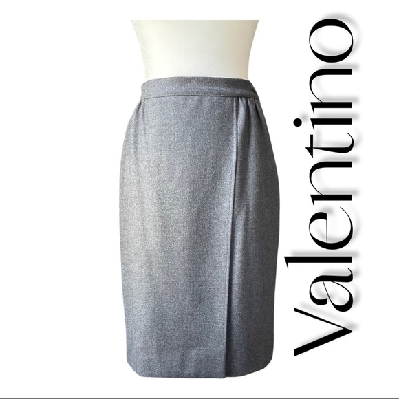 Valentino Vintage Classic Gray Wool Pencil Skirt